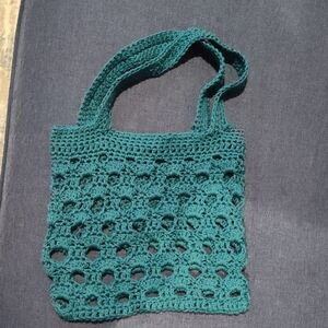 Hand Crafted Teal Crochet Tote Bag